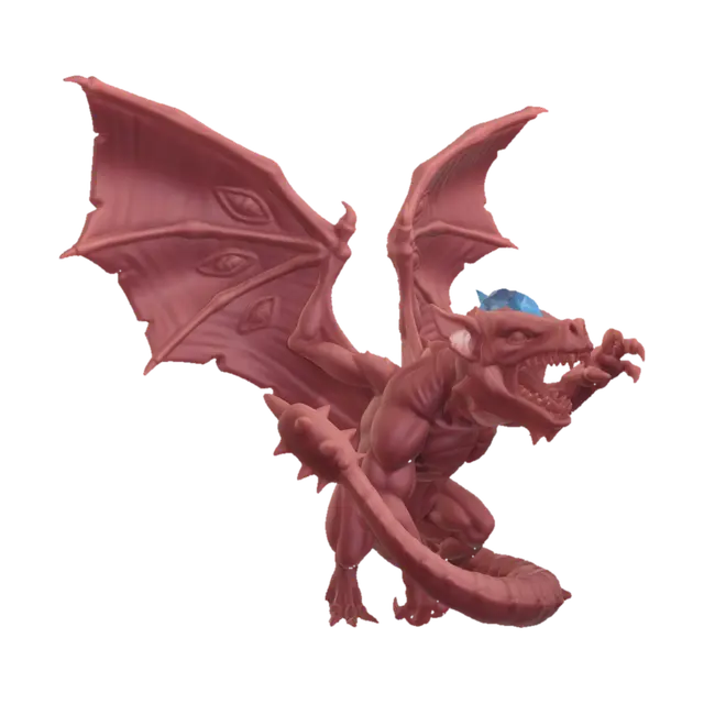 Make me a DnD minifigure ready to print of a Red Dragon with a big head and huge… - Forehead-3D-modell, genererad av AI
