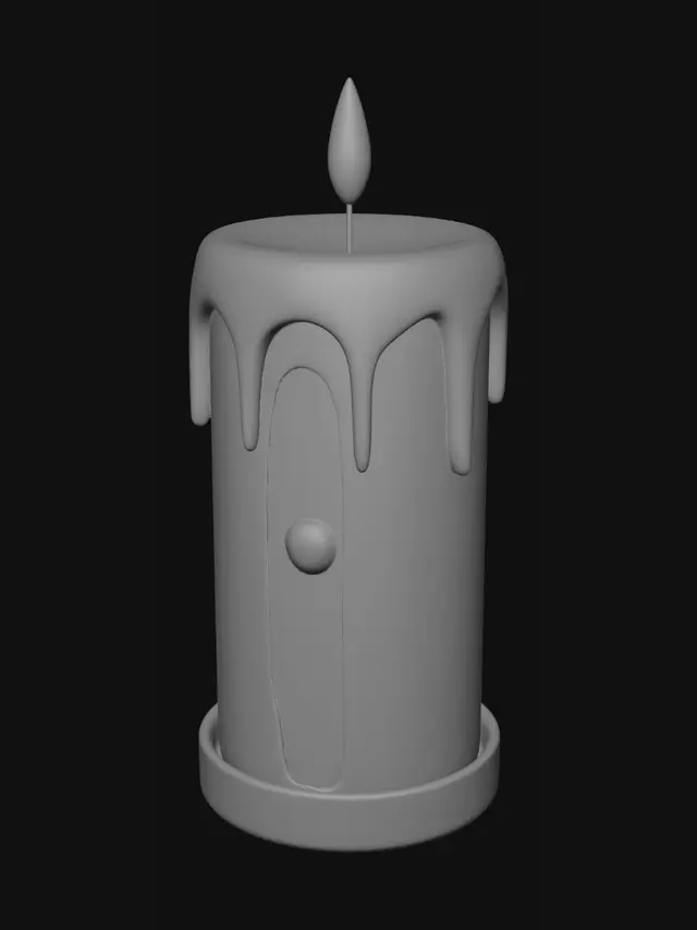 3D model for A decorative 3D printable wax candle,
simple cylindrical base candle,
smooth clean surface with subtle organic imperfections,
melted wax dripping naturally down ONE side only,
controlled wax drips with thick, rounded shapes (not thin strands),
no chaotic or noisy geometry,
no holes in mesh, watertight solid model,
flat stable bottom for 3D printing,
top surface slightly melted and uneven,
no flame, no wick,
minimal Scandinavian home decor style,
high-quality sculpted look,
designed for FDM 3D printing,
all overhangs under 45 degrees,
thick and printable wax forms,
single solid object,
centered composition,
clean edges, no floating geometry