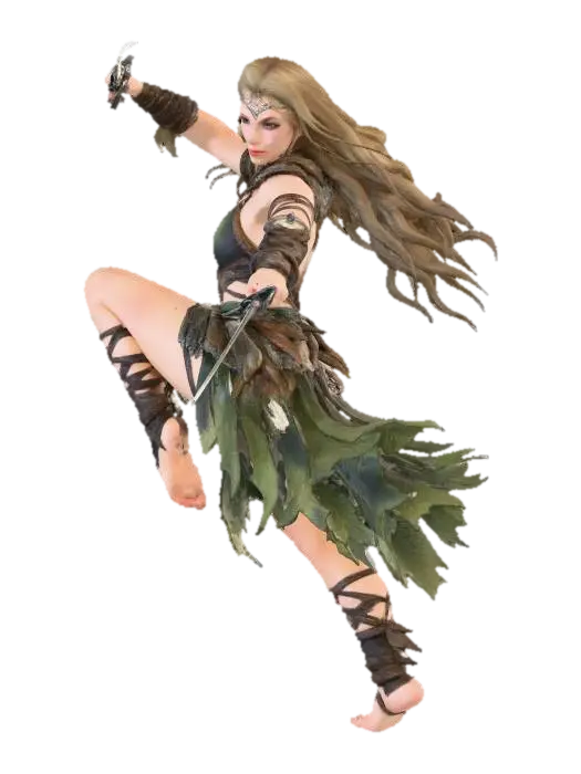 Elven Twin Blades in Flight - Elves 3D model, vytvořený pomocí AI