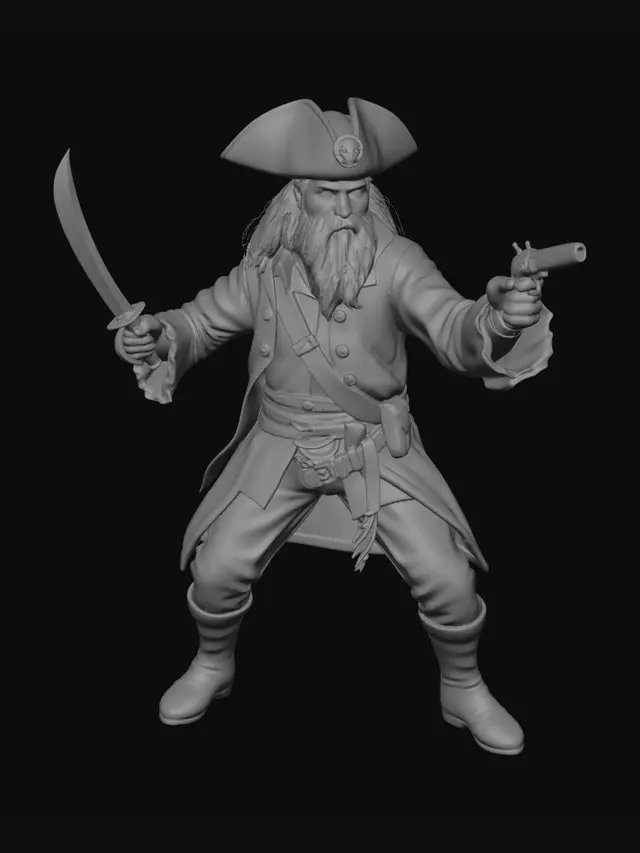3D model for Buccaneer Pirate from the 15th to 16th Century.  In a combat pose.