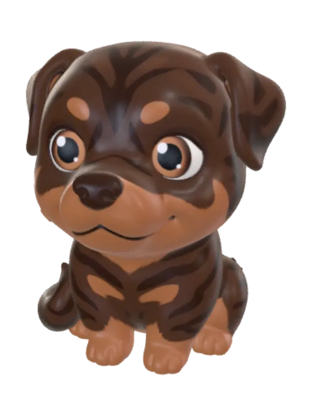 Chibi Brindle Rottweiler - Coated 3D model, vytvořený pomocí AI