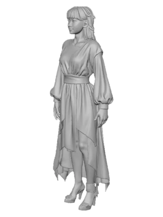 3D model for Add simple fantasy style base  clothing to my figurine character base. Keep clothing simple and minimal for accurate character silhouettes. Keep exaggerated stylisation of original