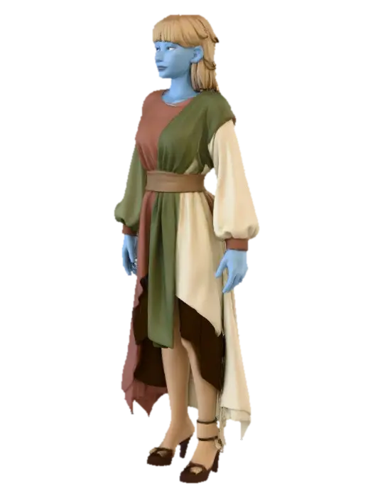 3D model for Add simple fantasy style base  clothing to my figurine character base. Keep clothing simple and minimal for accurate character silhouettes. Keep exaggerated stylisation of original