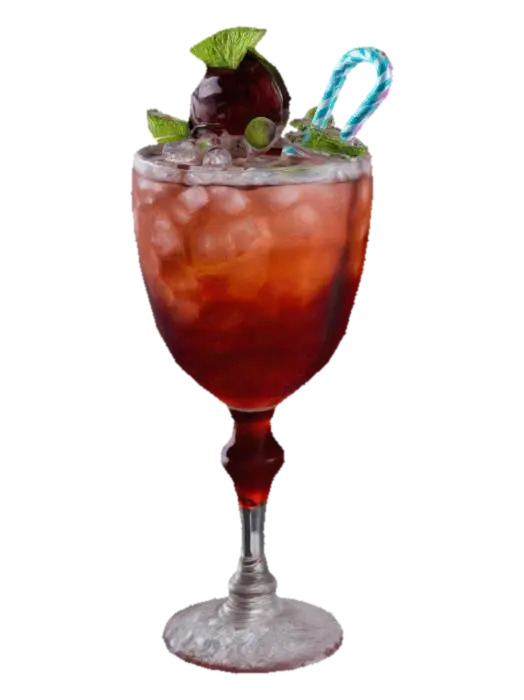 Dr pepper mocktail in an elaborate glass with shaped ice, and a unique straw. - Refreshing 3D model, vytvořený pomocí AI