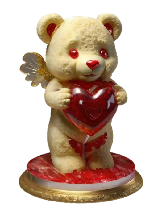 A cherished-teddy figure made of masterfully crafted white chocolate standing on a… - Cupid 3D model, vytvořený pomocí AI