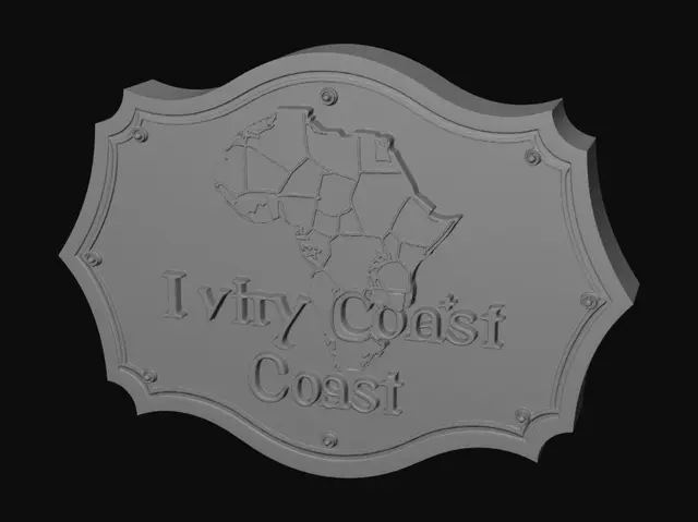 3D model for create a plaque with the map of ivory coast on it. Include the name ivory coast. It should be 3d printable