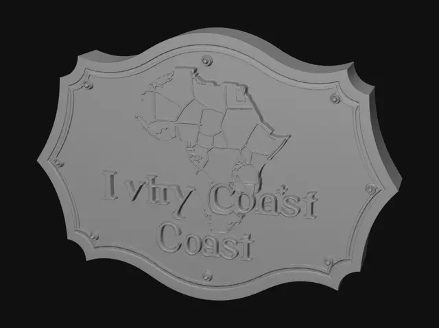 3D model for create a plaque with the map of ivory coast on it. Include the name ivory coast. It should be 3d printable