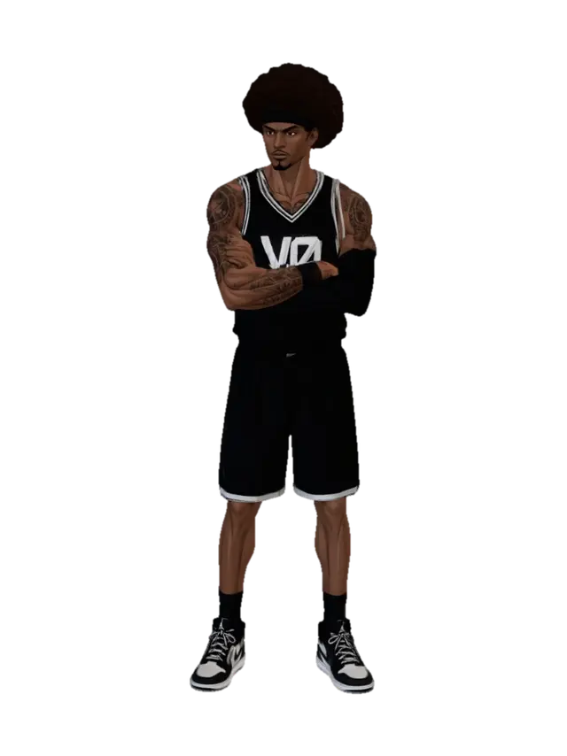 Afro Baller on the Court - Player 3D model, vytvořený pomocí AI