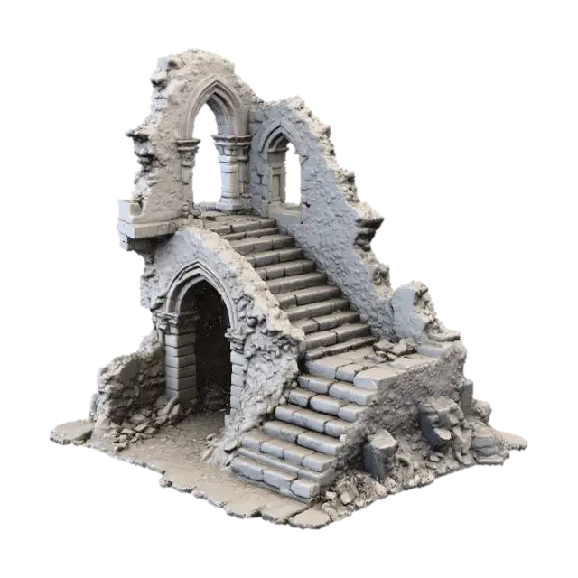 Ancient Ruin Stairs - Ruins 3D model, vytvořený pomocí AI