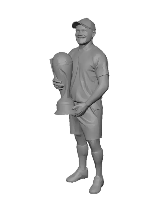 3D model for a coloured image of indian premere league s trophy holded by ms dhoni with fire and lightning effect