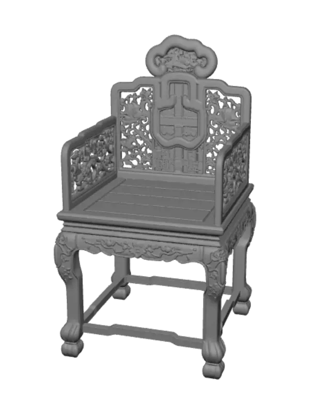3D model for Intricately Carved Chinese Wooden Chair