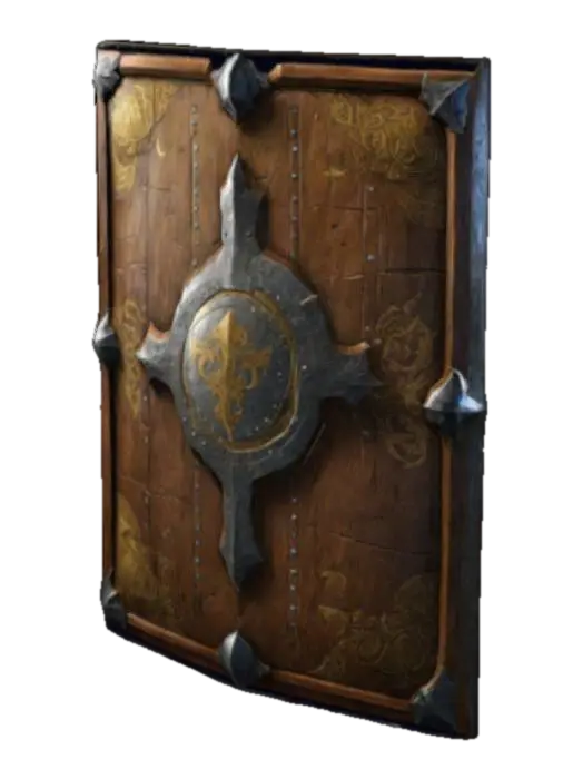 a giant shield thats thick but not too thick it has engraving on it and its more… - Midevil 3D model, vytvořený pomocí AI