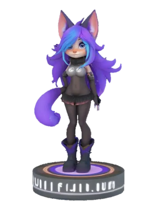 3D model for furry, female, sexy, blushing, freckles, standing on Illuvium logo platform