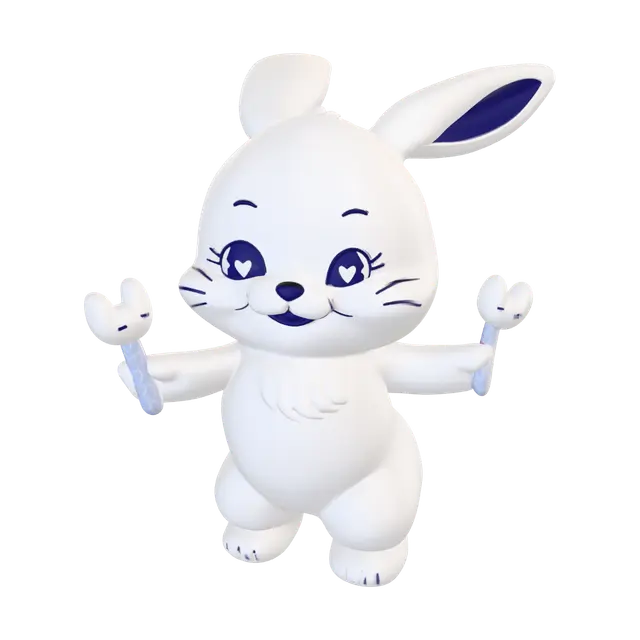 Heart-Eyed Bunny Holding Spoons 3D model, vytvořený pomocí AI