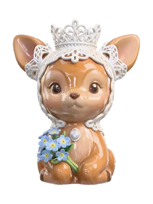 Crowned Fawn with Forget-Me-Not Bouquet 3D model, vytvořený pomocí AI