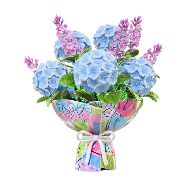 Blue Hydrangea Bouquet with Lavender Sprigs - Lilac 3D model, vytvořený pomocí AI