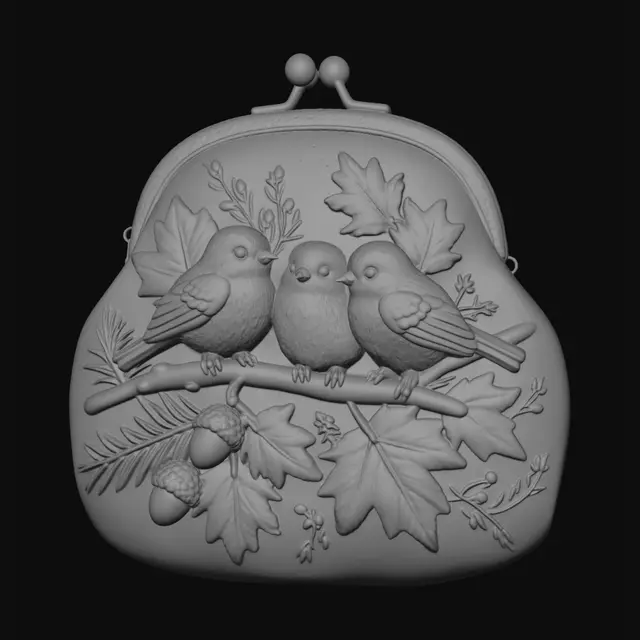 3D model for Autumn Birds on a Felted Pouch