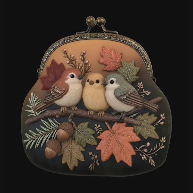 3D model for Autumn Birds on a Felted Pouch