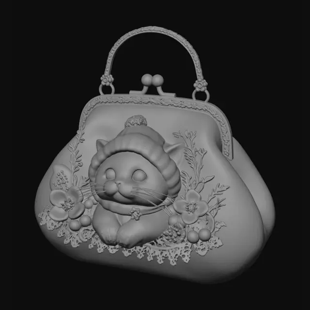 3D model for Winter Kitten in a Blue Felt Purse