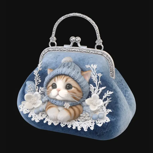3D model for Winter Kitten in a Blue Felt Purse