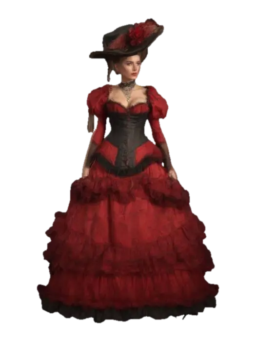 A beautifull young wild west lady with big brown updo hair, wearing victorian like… - Wildwest 3D model, vytvořený pomocí AI
