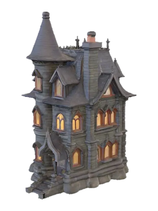 An image of a haunted house , which has many features such as curved tower and… - Gargoyle 3D model, vytvořený pomocí AI