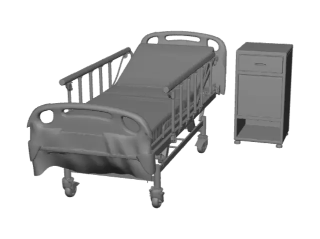 3D model for Hospital Bed with Blue Mattress and Mobile Cabinet