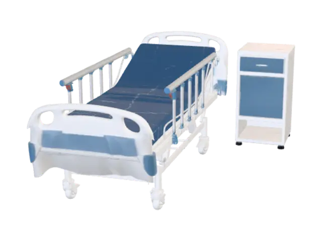 3D model for Hospital Bed with Blue Mattress and Mobile Cabinet