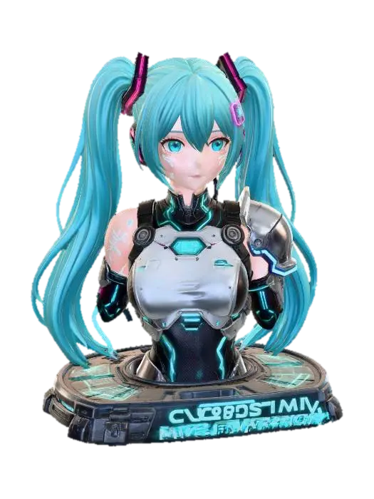 Cyberpunk Miku Warrior 3D model, vytvořený pomocí AI