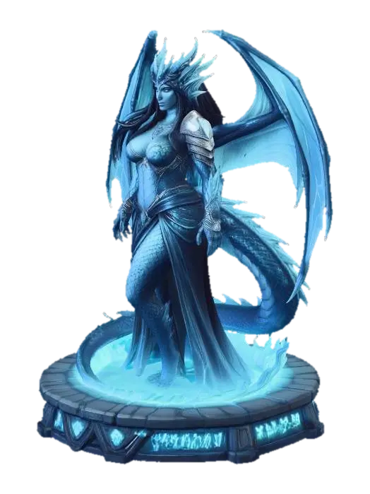 Icebound Dragon Queen - Dragonborn 3D model, vytvořený pomocí AI