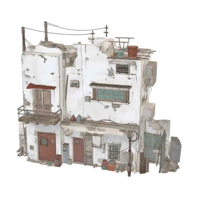 Deserted White Facade 3D model, vytvořený pomocí AI