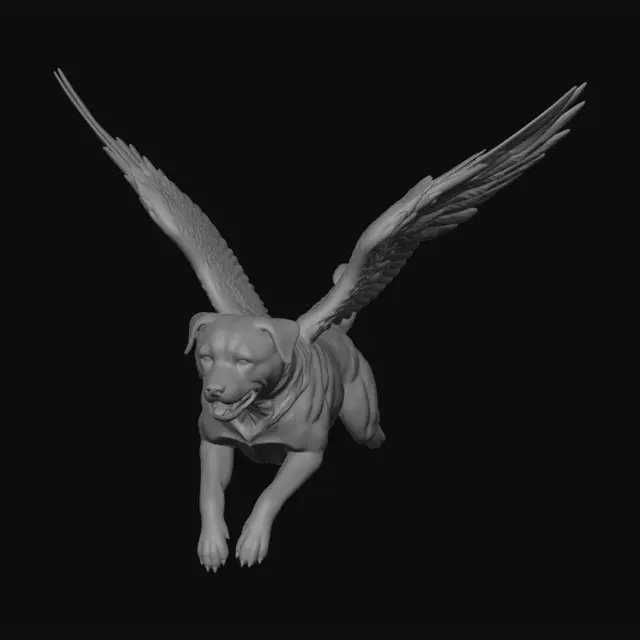 3D model for rottweiler with wings flying up to heaven