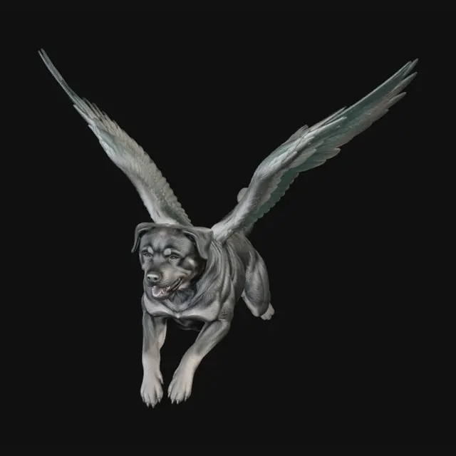 3D model for rottweiler with wings flying up to heaven