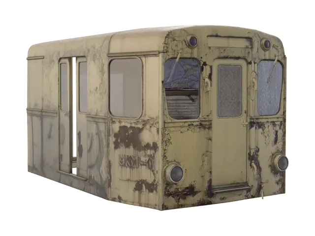 Rusting Yellow Railcar - Sideview 3D model, vytvořený pomocí AI
