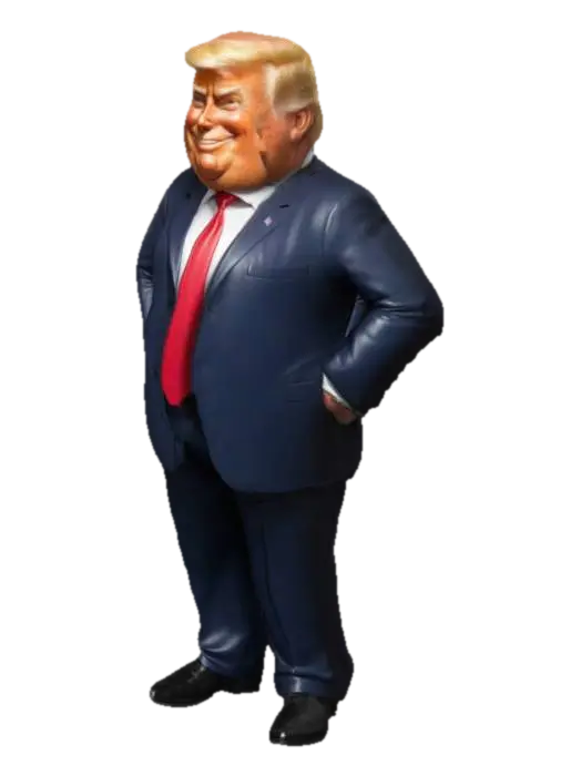 Donald Trump like character smiling standing tall 3D model, vytvořený pomocí AI