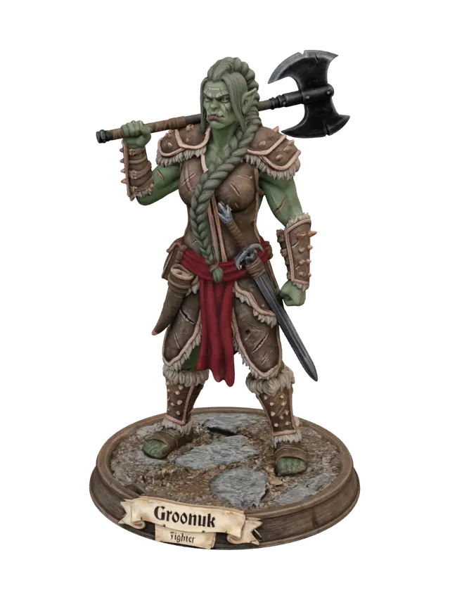 3D model for using the reference picture make an orc fighter Dungeons and dragons miniature with a base