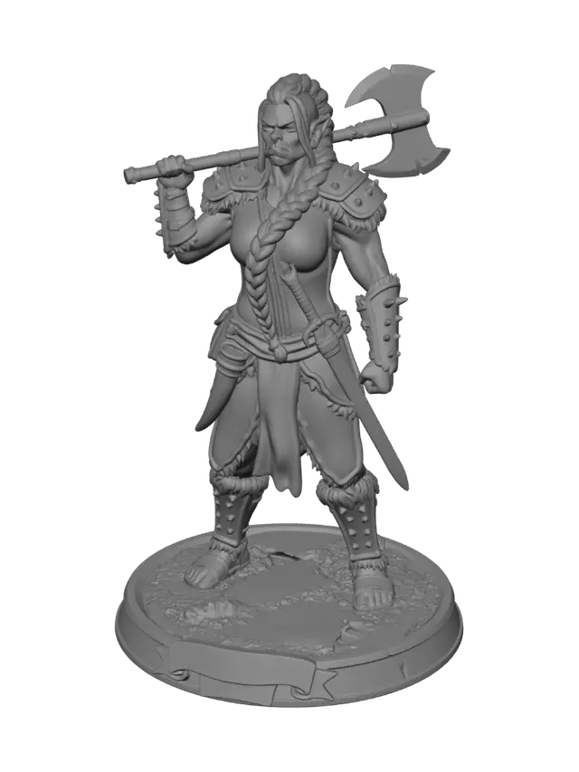 3D model for using the reference picture make an orc fighter Dungeons and dragons miniature with a base