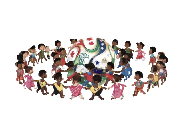 World Kids United Around a Soccer Ball - Teamwork 3D model, vytvořený pomocí AI