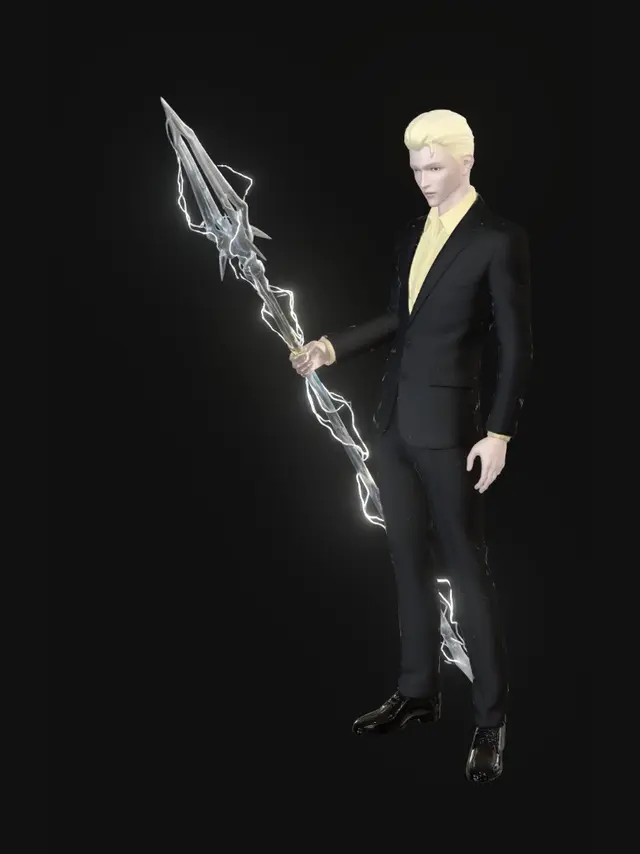 3D model for 图像参考的人物拿着一个雷电元素的长矛