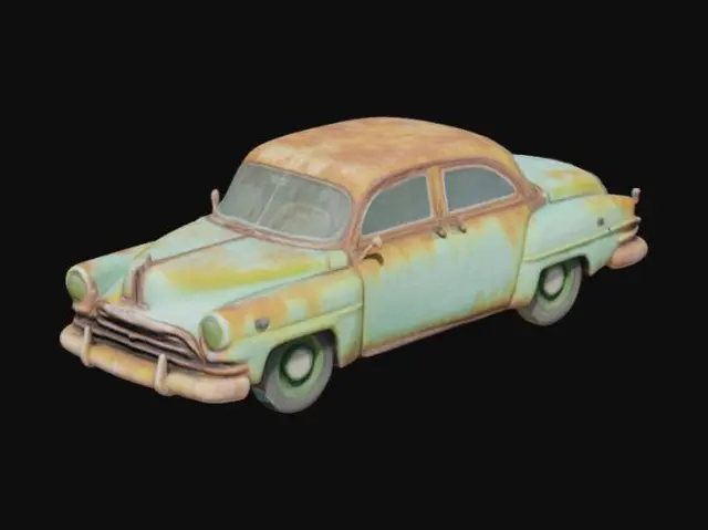 3D model for a rusty vintage car from the 90s covered in ooze