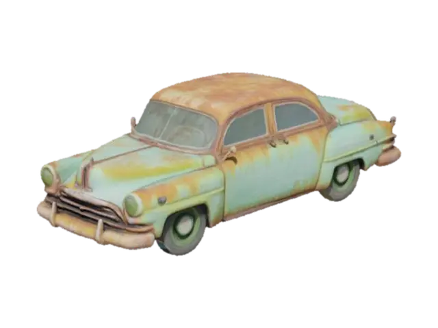3D model for a rusty vintage car  from the 90s covered in ooze