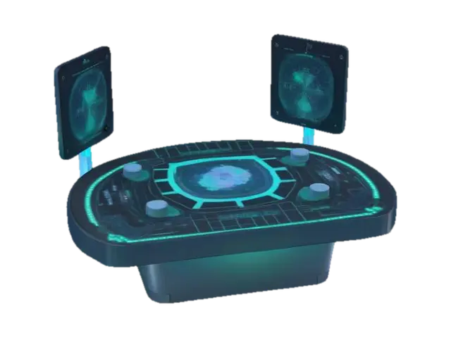 Ultra realistic holographic navigation table control board. 3D model, vytvořený pomocí AI