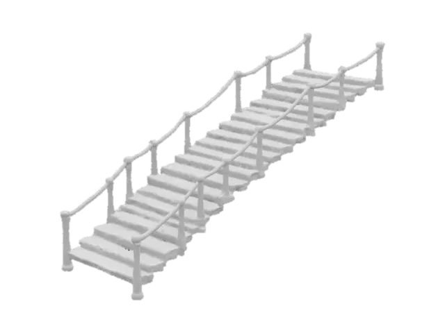 3D model for ancient bridge made of animal bone and weathered bioluminescent rope. The bone steps for the bridge are carved with red and gold hieroglyphics. Ultra Realistic. PBR rendering