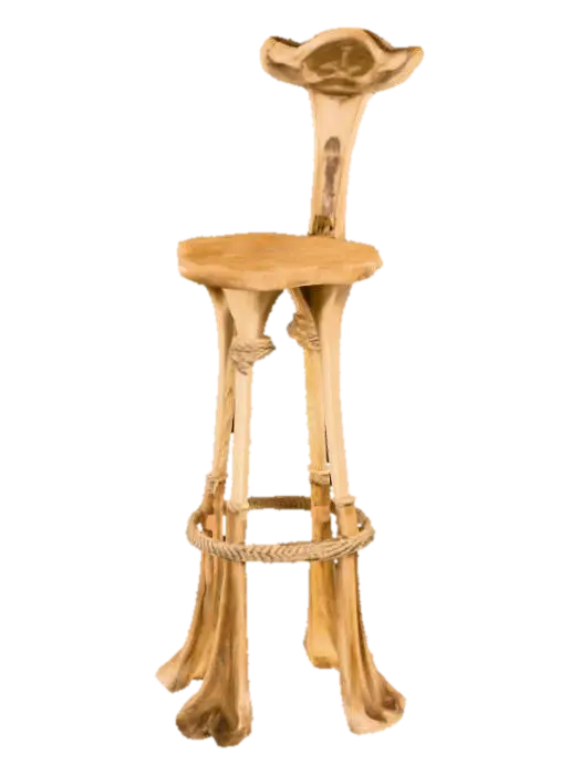 A tall bar stool assembled from weathered, ivory-toned animal bones, designed… - Vertebrae 3D model, vytvořený pomocí AI
