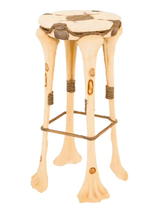 A tall bar stool assembled from weathered, ivory-toned animal bones, designed… - Vertebrae 3D model, vytvořený pomocí AI