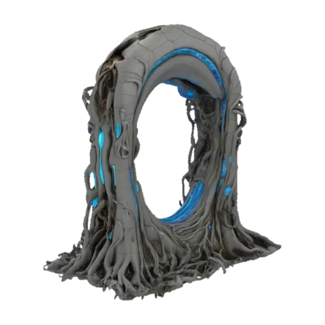 Ultra realistic Vertical sleeping tubes fused with roots and Rift-metal - Sleep 3D model, vytvořený pomocí AI
