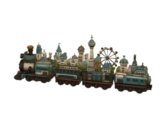 Steam City on Rails - Train 3D model, vytvořený pomocí AI