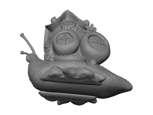3D model for A charming fantasy snail carrying a glowing jack-o-lantern cottage as its shell, tiny windows, warm light, cute facial expression, spooky autumn atmosphere, collectible sculpture, highly detailed 3D model
