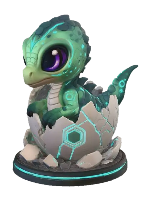 Cosmic Hatchling Dino 3D model, vytvořený pomocí AI