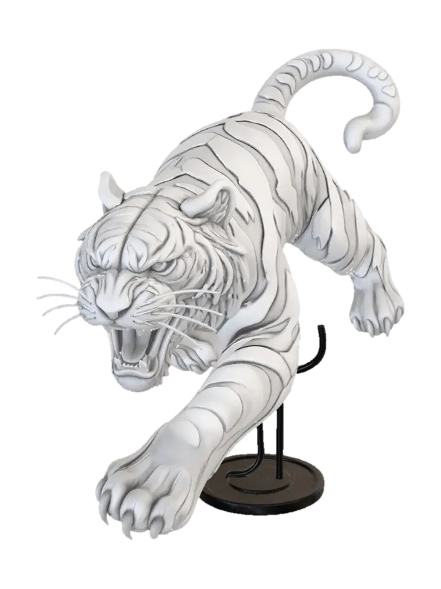 Leaping White Tiger - Mascot 3D model, vytvořený pomocí AI